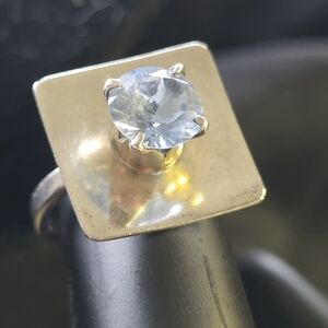 Sterling Silver Square Cocktail Ring with Bluer Gem